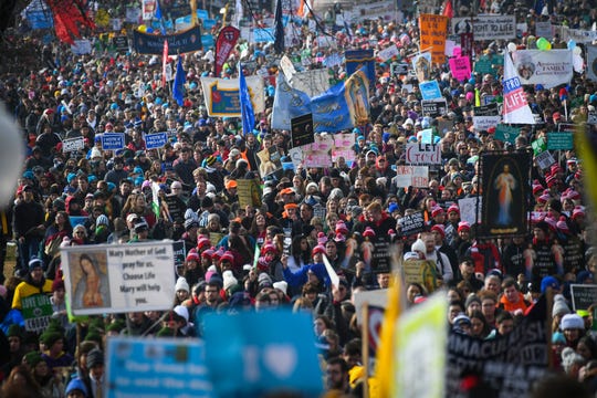 Thousands gather at the 46th March for Life on Jan. 18, 2019 in Washington. The annual rally protests the practice and legality of abortion.