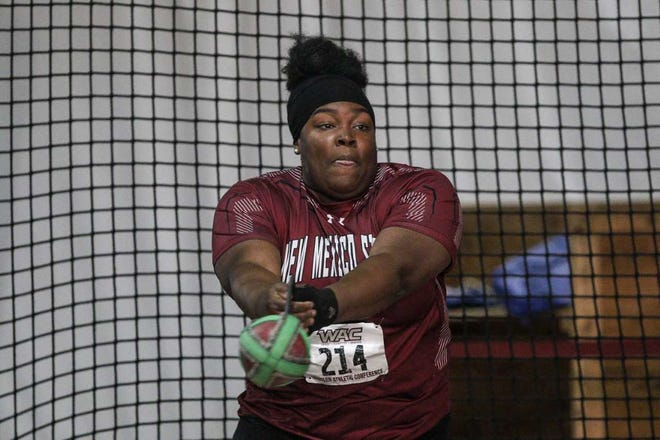 Yemisi Oroyinyin recorded a distance of 17.25 meters in the weight throw Friday, Jan. 18, 2019, at the Dr. Martin Luther King Jr. Invitational in Albuquerque.