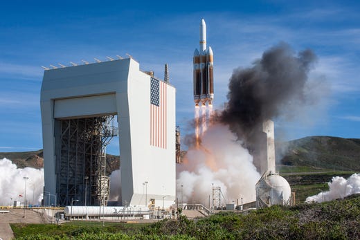So far five military installations have been designated as Space Force bases: Patrick Air Force Base, Peterson, Schriever, and Buckley Air Force Bases in Colorado and Vandenberg Air Force Base in California. Shown is Vandenberg Air Force Base, where a ULA Delta IV Heavy rocket lifts off on Jan. 19, 2019.
