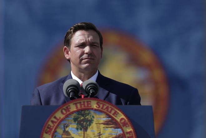 Gov. Ron DeSantis gives his inaugural speech after taking the oath of office during the 2019 inauguration ceremony on the steps of the Historic Capitol Building in Tallahassee Tuesday, Jan. 8, 2019.