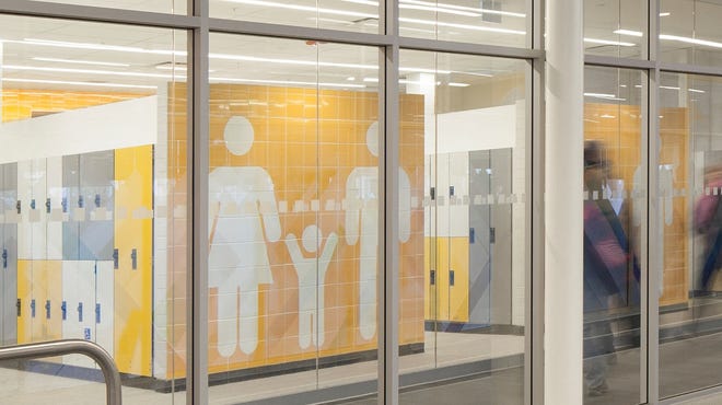 West Lafayette is considering a gender-neutral locker room, similar to this one at the Meadowvale Community Centre and Library in Mississauga, Ontario, for its $34 million rec center being designed for Cumberland Park.