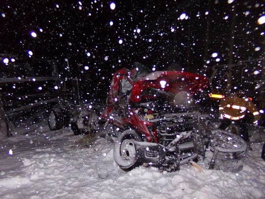 Snow Plow Truck Stuck On Railroad Tracks Hit By Train