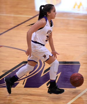 Wylie's Valery Alvarado (35) will get increased playing time with the latest injury to Emma Melton.  The senior guard is one of several options the Lady Bulldogs have since moving players up from junior varsity.