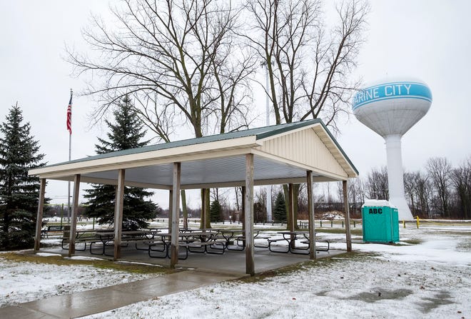 A pavilion at King Road Park in Marine City is shown in January 2019. City Manager Holly Tatman recently said officials were brewing concepts to make the site a destination park, as part of a broader push for recreational grant funds.