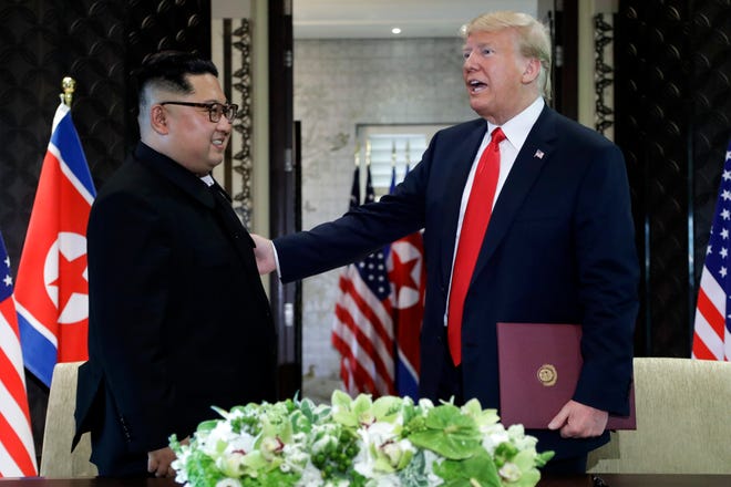 President Donald Trump and North Korea leader Kim Jong Un at their Singapore meeting in June.