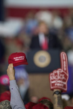 Crowd cheer for President Donald J. Trump during Make America Great Again rally at Total Sports Park in Washington Township, Saturday, April 28, 2018.
