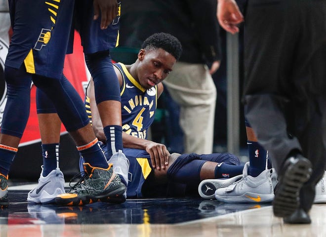 Victor Oladipo taken from court after suffering 'serious' injury