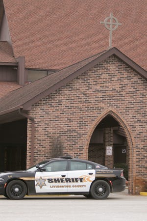 Livingston County Sheriff's Office deputies and Brighton Area Fire Authority personnel responded to a report of powder found in a container at Cornerstone Evangelical Presbyterian Church in Genoa Township Thursday, Jan. 24, 2019. Police said they found what appears to be a very small amount of ashes from cremated remains.
