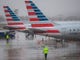 An American Airlines ground staff member walks towards planes on the tarmac at Ronald Reagan Washington National Airport in Arlington, Virginia on Jan. 24, 2019.  American Airlines executives warned of significant travel delays if the US government shutdown goes on much longer, but said that customer demand has not been significantly affected thus far. 