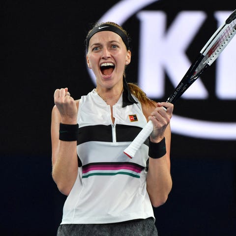 Petra Kvitova celebrates after her straight-set...