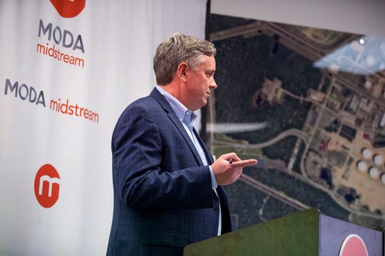Moda Midstream CEO Bo McCall speaks before a tour of the facility in Ingleside on Friday, January 25, 2019. Moda Midstream is a liquids terminaling and logistics company that provides independent terminal, storage and distribution solutions to refiners, petrochemical manufacturers, marketers and producers of crude oil, condensate, NGLs, refined products and other bulk liquids.