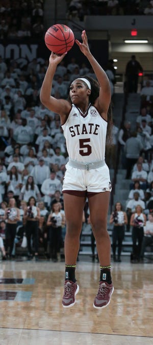 Mississippi State's Anriel Howard had 19 points in the first quarter of Thursday's game against the Florida Gators. Photo by Keith Warren