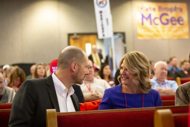 Kelli Ward attends the Statutory Meeting of the State Committee of the Arizona Republican Party at Church for the Nations on Saturday, Jan. 26, 2019.