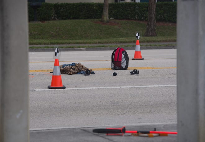 The Stuart Police Department examines the scene on Monterey Road where a pedestrian was hit by a vehicle around 9 a.m. Saturday, Jan. 26, 2019, in Stuart. According to Detective Sgt. Michael Gerwen, a female pedestrian was in stable condition. 