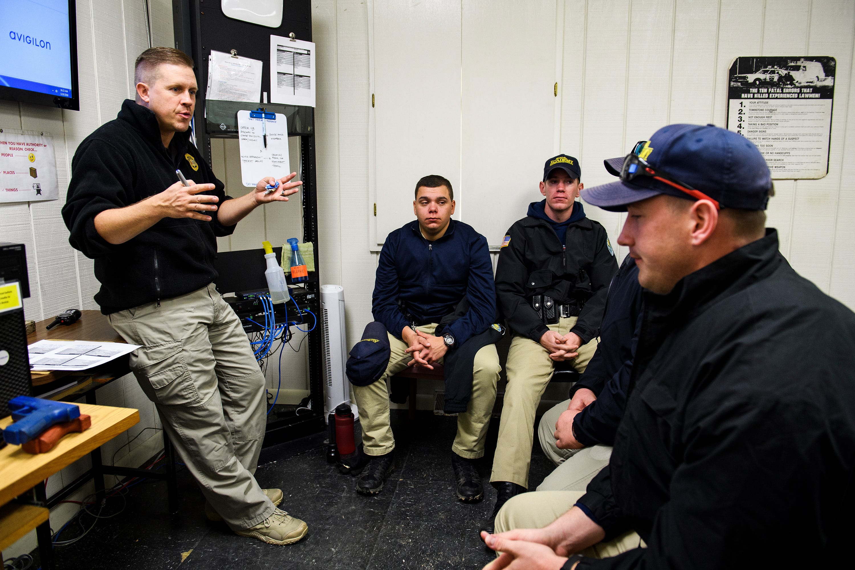 Brian Bennett, an instructor at the South Carolina Criminal Justice Academy, goes over the results of a scenario training exercise with officers on Thursday, Dec. 6, 2018.