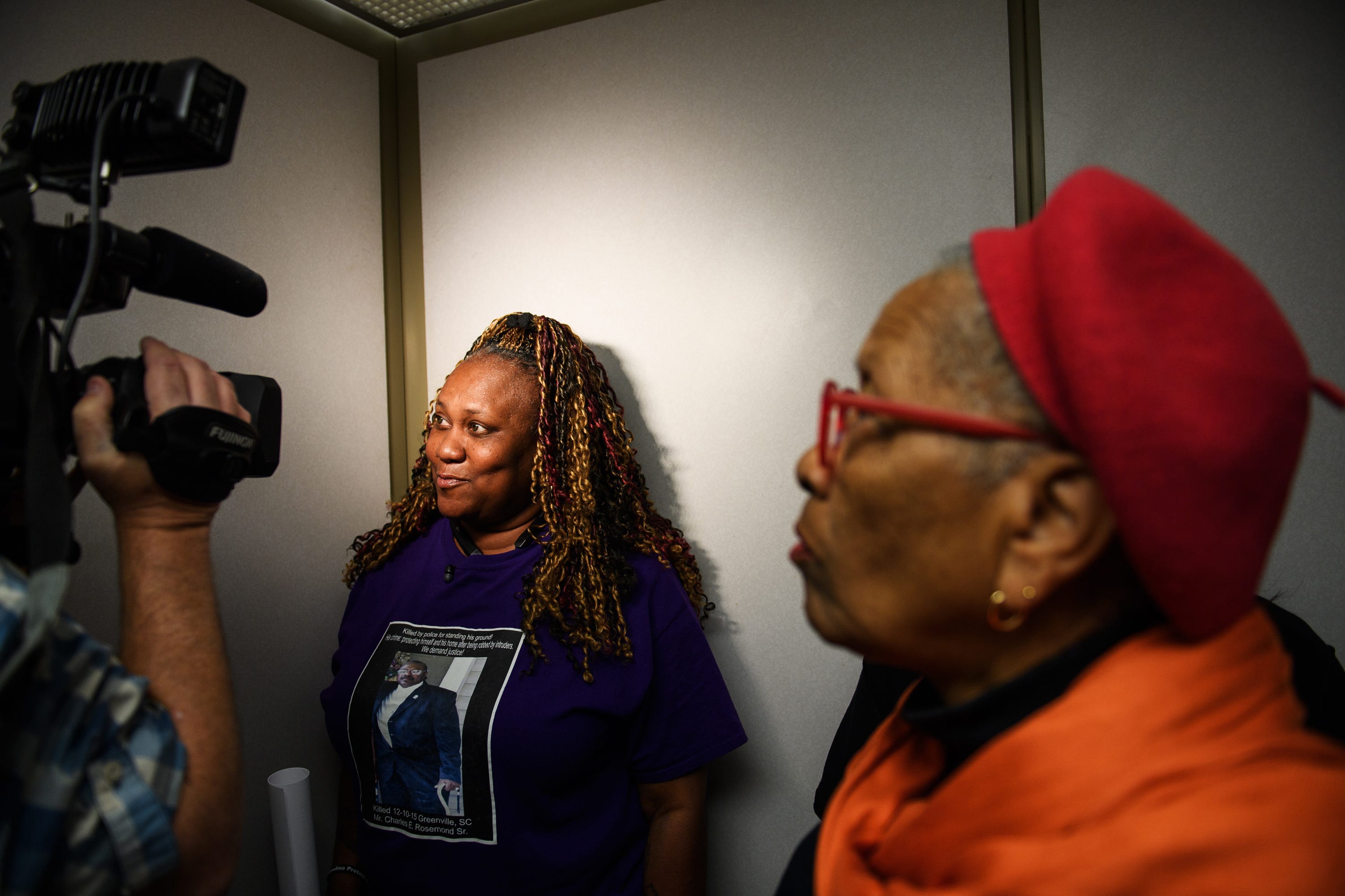 Local activist Candace Brewer speaks a press as she makes her way to the 13th Circuit Solicitor Office on Monday, Oct. 22, 2018.