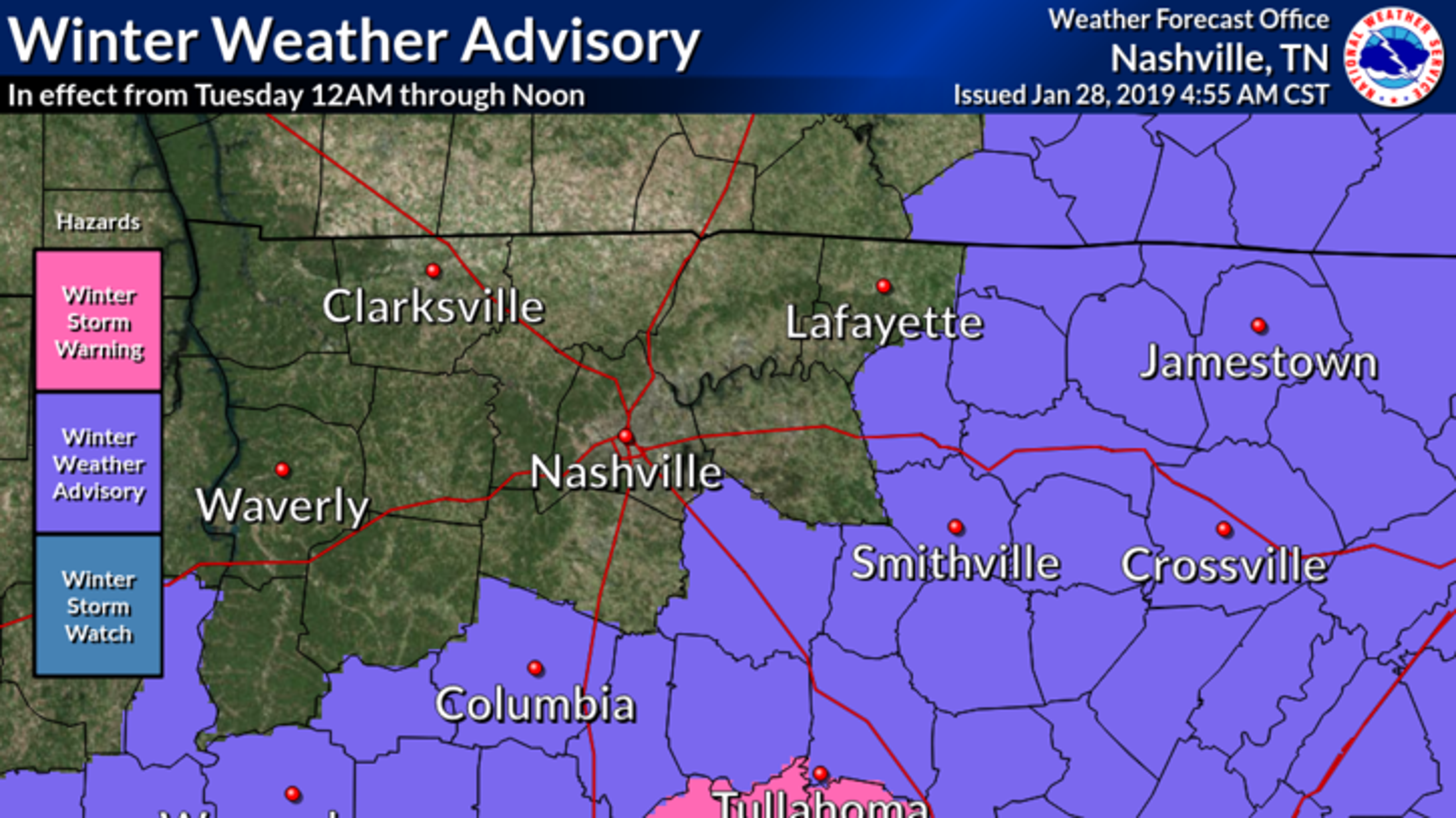 weather travel advisory tennessee