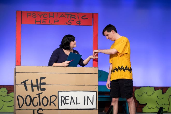 Lauren Fonseca, left, and Michael Newman rehearse for Encore Theater's production of You're a Good Man Charlie Brown on Monday, January 28, 2019.