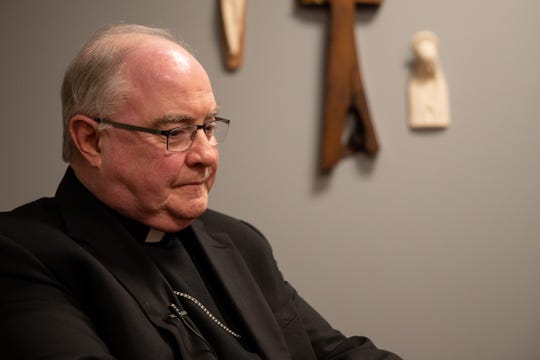 Bishop Michael Mulvey answers questions from the media after Diocese of Corpus Christi released a list of names of priests accused of sexual abuse of minors on Thursday, Jan. 31, 2019.