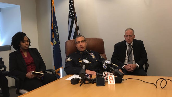Detroit Police Chief James Craig holds a press conference Thursday at Detroit Police Headquarters regarding an officer who has been removed from the department.