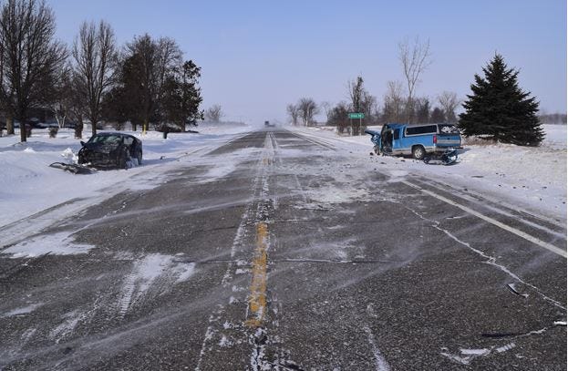 Two men were hospitalized following a crash in Burnside Township Wednesday. Blowing snow is believed to be a factor in the crash.