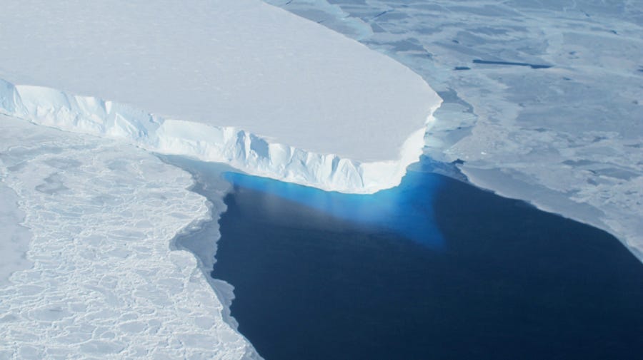 This undated photo courtesy of NASA shows Thwaites Glacier in Western Antarctica.