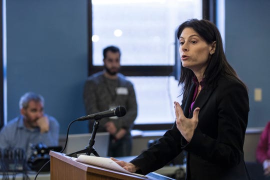 Attorney General Dana Nessel speaks at the Michigan Civil Rights Commission meeting at Cadillac Place in Detroit on Friday, February 1, 2019.