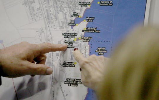 Haverstraw residents point to locations on a draft map prior to a joint comprehensive planning meeting at the Haverstraw Community Center in Haverstraw on Wednesday, Jan. 30, 2019.