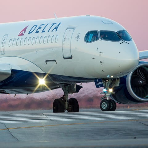 A Delta Air Lines Airbus A220 prepares to head...