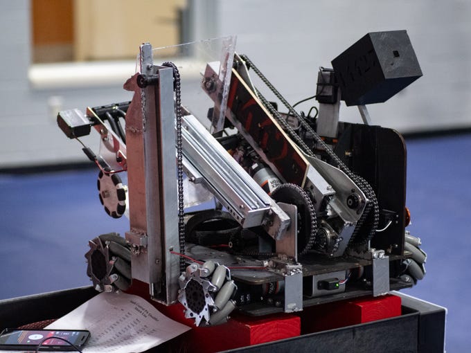 Along with the matches, teams must give their robot designs, engineering notebooks and a summary of their outreach efforts off the field, to the judges as well during the First Tech Challenge robotics competition, February 2, 2019.