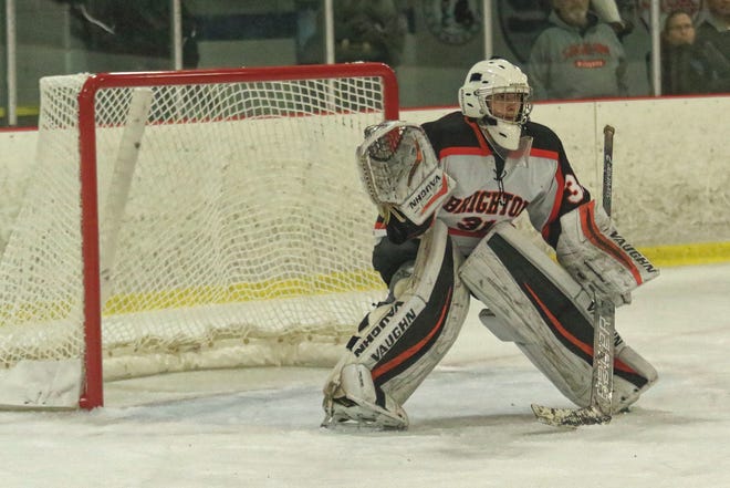 Brighton goalie Cade Groman stopped all 12 shots he faced in relief during regulation time in a 5-4 shootout loss to Bloomfield Hills Cranbrook-Kingswood.