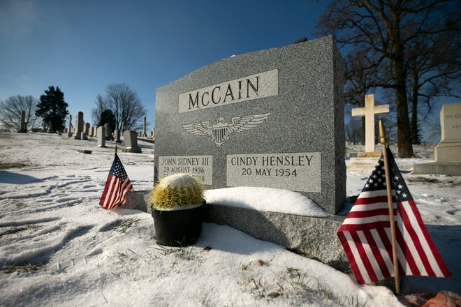 The grave site of the late U.S. Sen. John McCain is seen at the United States Naval Academy Cemetery in Annapolis, Maryland, on Feb. 2, 2019.