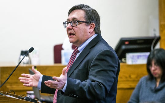 Defense attorney Robert Gundacker delivers opening arguments in the trial of Kenneth Wayne Thompson, who is accused of a 2012 double murder. Gundracker suggested that Scientology may have played a part in the killings.