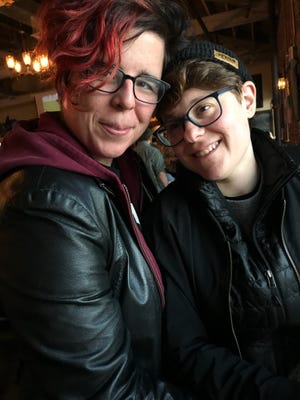 Sarah Koehler, left, with wife Marissa. The New York City couple are trying to start a family.