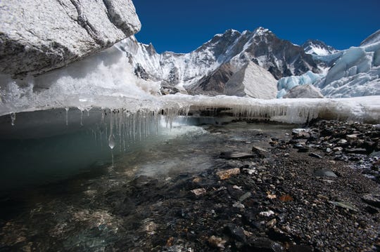 The Khumbu Glacier in Nepal, pictured in 2009, is one of the Himalayan glaciers threatened by global warming, a new report suggests.