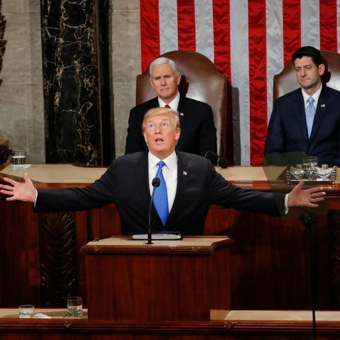 President Donald Trump addresses a joint session o