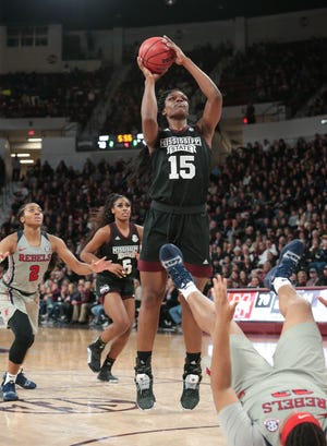 Mississippi State's Teaira McCowan has been named to the late season watch list for the Wooden Award. She's one of 20 players still being considered for the player of the year award. Photo by Keith Warren