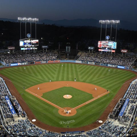 Dodger Stadium led the major leagues in...