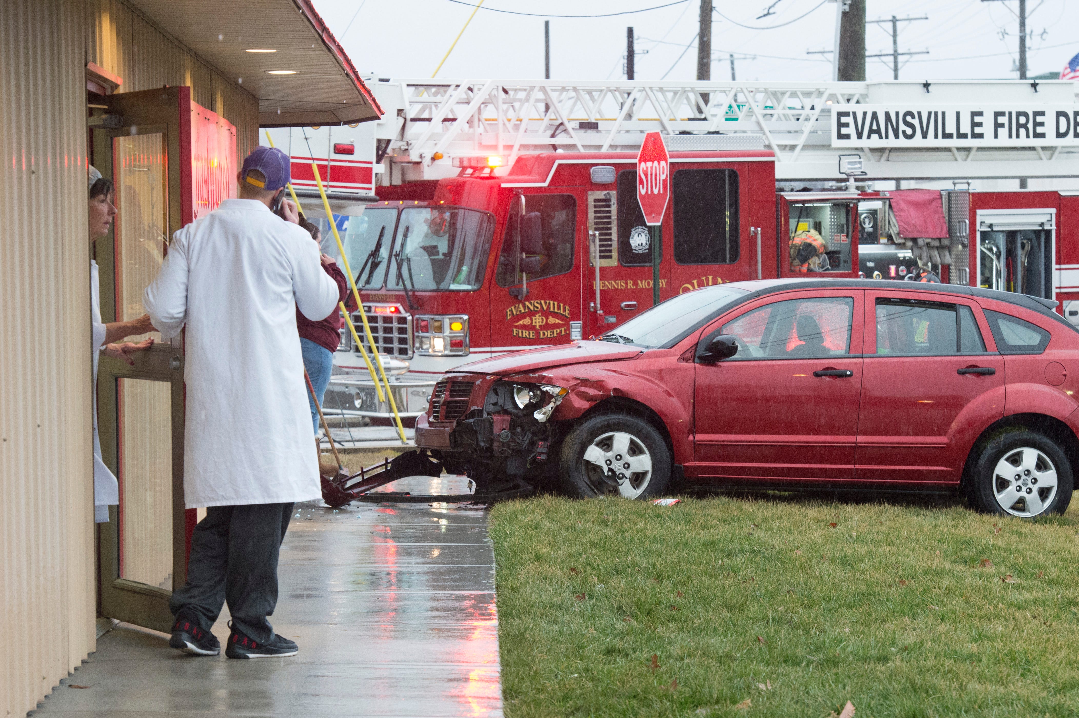 Three injured in Evansville crash ending with car hitting butcher shop