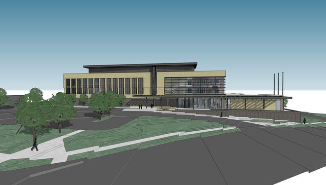 This rendering from February 2019 shows what the exterior of the new Waukesha City Hall building will look like from Delafield Street. The city has received a low bid of $19.4 million to construct the new municipal center on the existing campus.