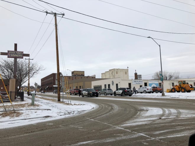Police near Eighth Street and Weber Avenue in Sioux Falls, not far from where a stolen car crashed on Jan. 5, 2019.