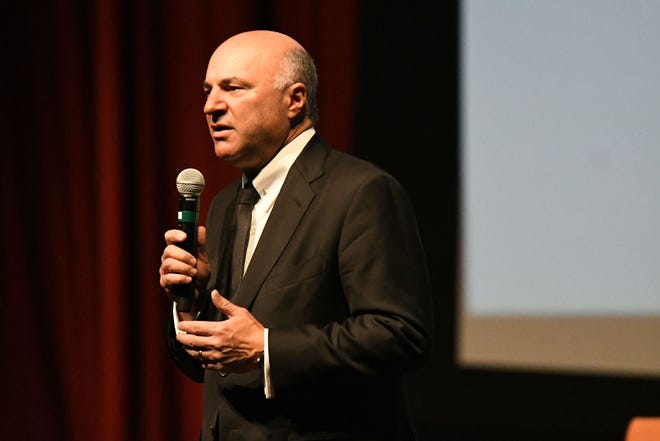 Shark Tank co-star and serial entrepreneur Kevin O'Leary talks to a crowd of more than a thousand people about entrepreneurship at the Power Forward business event in the Ruby Diamond Hall, Wednesday Feb. 6, 2019.