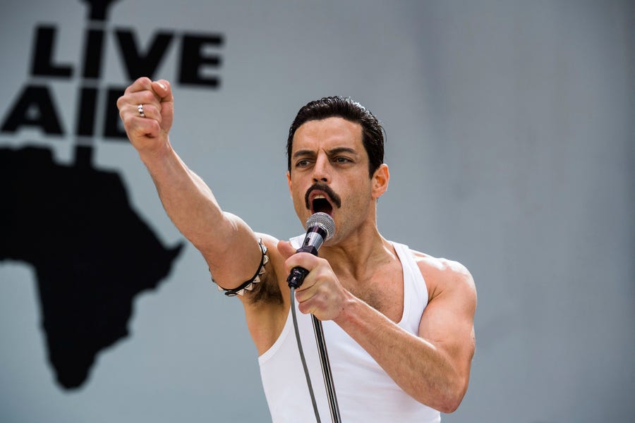 Rami Malek as Freddie Mercury in "Bohemian Rhapsody."
