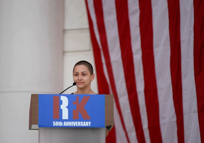 Emma Gonzalez, a representative of March for our Lives, speaks to family and friends of Robert F. Kennedy at Arlington National Cemetery in Arlington, Va., on June 6, 2018, to mark the 50th anniversary of his death.