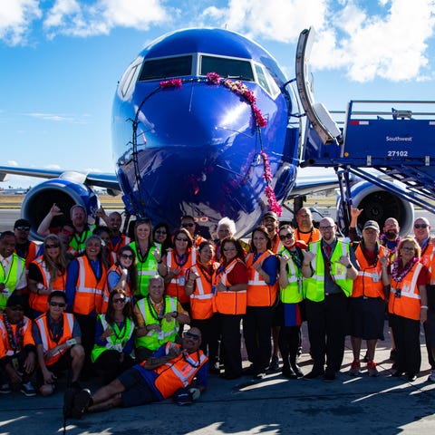 A Southwest Airlines Boeing 737-800 is seen in...