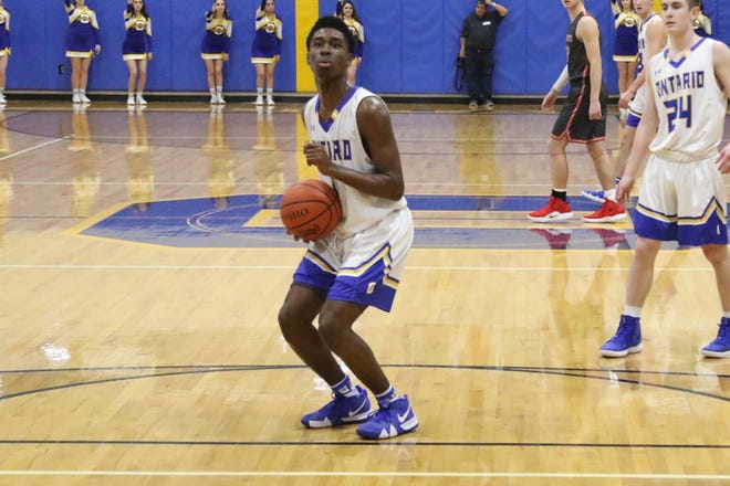 Ontario's Shaquan Coburn lines up a free throw during the Warriors win over Shelby last week.
