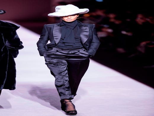 US model Joan Smalls walks the runway during the Tom Ford fashion show at New York Fashion Week on February 6, 2019 in midtown Manhattan, New York City. (Photo by Johannes EISELE / AFP)JOHANNES EISELE/AFP/Getty Images ORIG FILE ID: AFP_1D470Y
