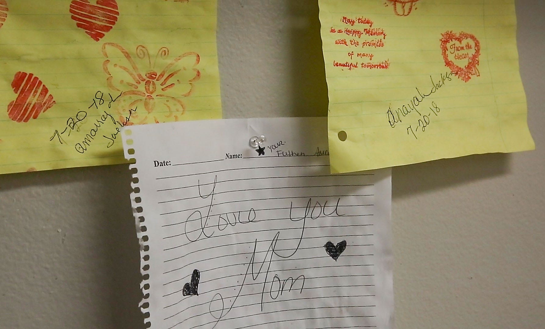 Letters from Nora Soliz's children and grandchildren adorn the walls at her new apartment in Indio.