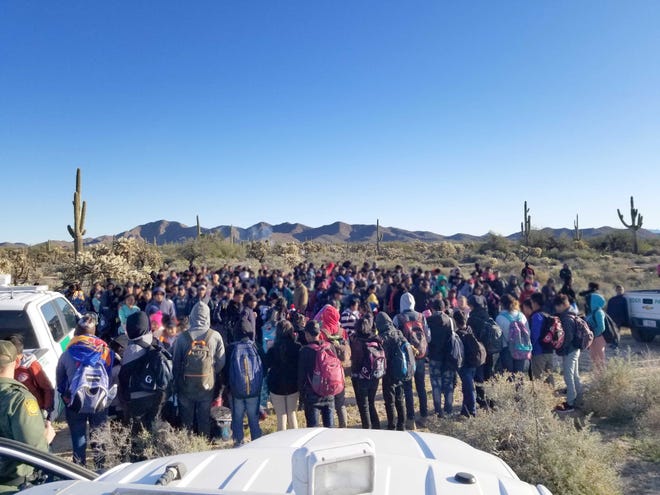 Border Patrol agents found more than 300 Central American migrants in southwest Arizona on Feb. 8, 2019.