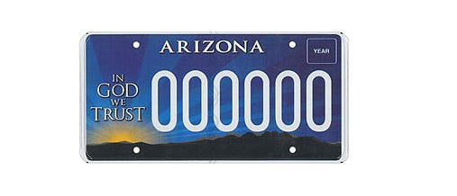 Arizona's "In God We Trust" license plate.